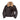 Brown leather jacket with tan shearling collar, zip front, and chest pocket