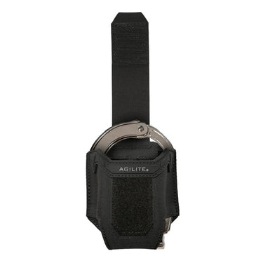 Black nylon handcuff pouch with vertical strap and open-top circular mount