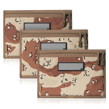 Tan desert camo pistol sleeves set of three with zipper pockets and loop straps