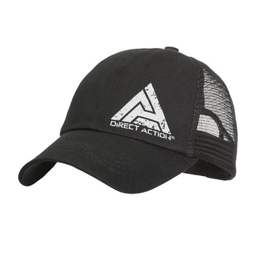 Black feed cap with Direct Action logo and mesh back