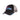 Black and grey mesh feed cap with colorful embroidered logo on front.