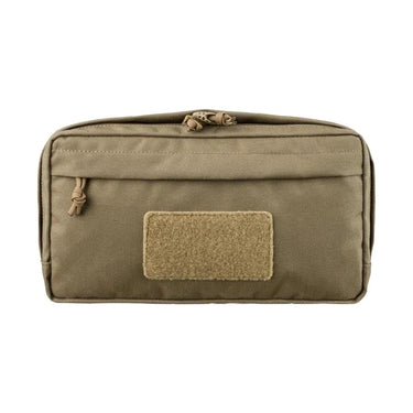 Front-flap admin pouch in coyote tan with hook-and-loop patch and drawstring cord.