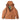 Rust brown hooded parka close-up with open hood lining and interior size label