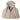 Hooded parka in light tan with drawcord-adjusted hood and zipper front; interior lining visible