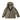Tan hooded parka with front zipper, flap pockets, and textured cuffs at wrists
