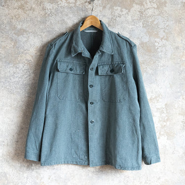 Denim work jacket with button front and two flap chest pockets