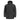Black hooded parka with full front zipper, snap flap pockets, and padded insulated body