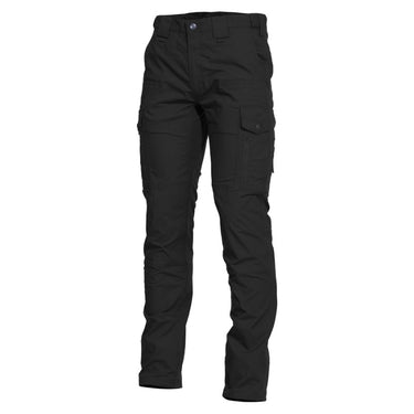 Tactical pants, black; zip fly with belt loops and cargo side pockets
