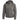Dark gray zip-up hoodie sweater with drawstring hood, front zipper, and ribbed cuffs