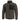 Olive-brown sherpa fleece jacket, full-zip, black chest panel pocket, stand collar.
