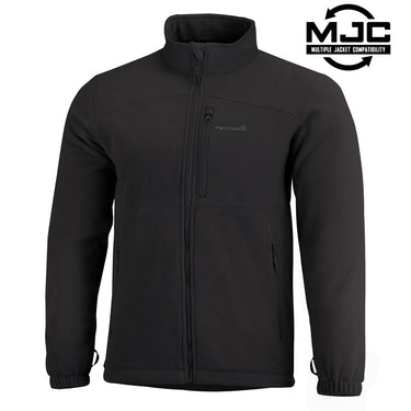 Men's zip-front fleece jacket in black with stand collar and side pockets