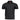 Black polo shirt with button placket, short sleeves, and ribbed collar