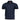 Navy polo shirt with button placket, short sleeves, and ribbed collar