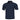 Navy blue polo shirt with short sleeves, button placket, and ribbed collar