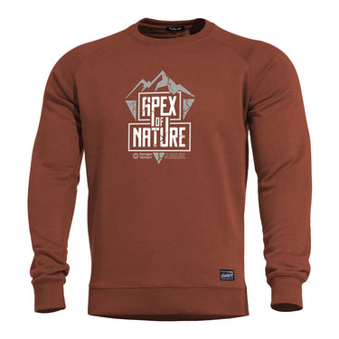 Maroon crewneck sweater with long sleeves and Apex of Nature logo