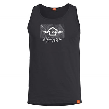 Black tank top with crew neck and Pentagon logo graphic