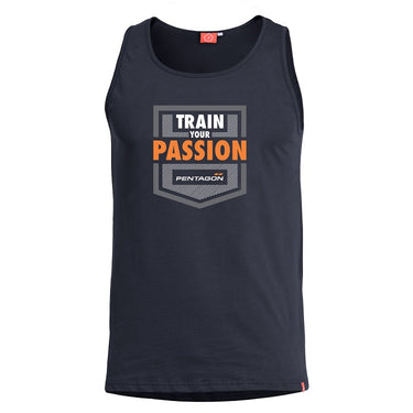 Astir tank top, dark navy, crew neck, Train Your Passion front logo