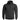 Black zip-up hooded sweater with drawstring, front pockets, long sleeves, chest logo.