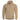 Tan zip-up hooded sweater with drawstring, front pockets, long sleeves, chest logo.