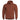 Rust red zip-up hooded sweater with drawstring, front pockets, long sleeves, chest logo.