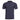 Navy blue henley shirt with short sleeves, button placket, and small chest logo