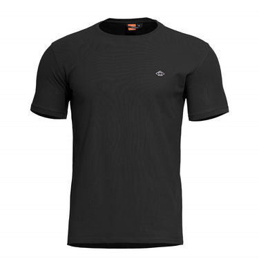 Crewneck T-shirt, black, short sleeves, small chest logo