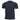 Navy crewneck T-shirt with small chest logo and striped sleeve cuffs