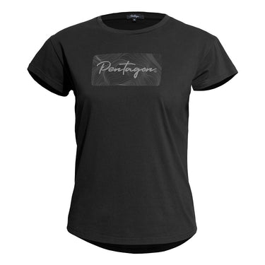 Black ladies tee with Pentagon logo graphic on chest