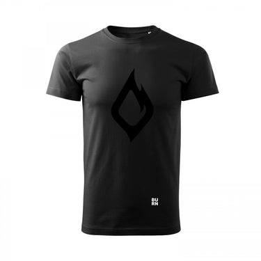 Black T-shirt with front diamond flame-style graphic and crew neck