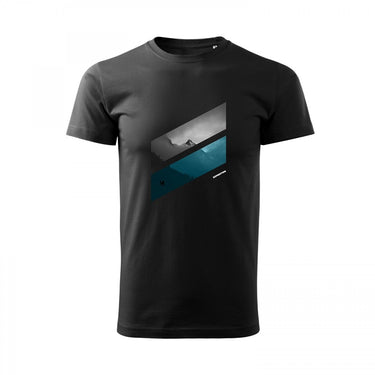 Black crewneck T-shirt with geometric front graphic print