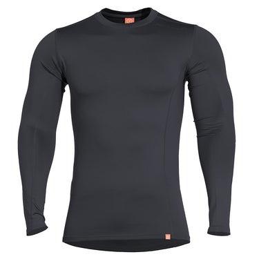 Thermal long-sleeve shirt, black crew neck with fitted stretch design