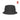 Black pentagon logo bucket hat with wide brim and stitched crown