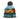 Multicolor knit beanie cap with pom-pom, blue front graphic and 'EXPLORE NOW' band