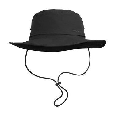 Black safari bush hat with wide brim and adjustable chin strap