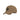 Brown baseball cap with curved brim, top button, and front patch logo badge