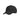 Black baseball cap with curved brim, top button, and front patch logo badge