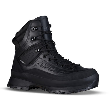 Black 8-inch lace-up boots with rugged tread sole