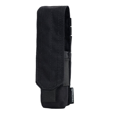 Black nylon flashlight pouch with front flap and belt loop