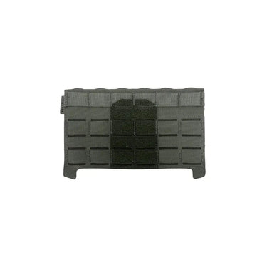 Black plate carrier back flap adapter with MOLLE straps and padded center panel