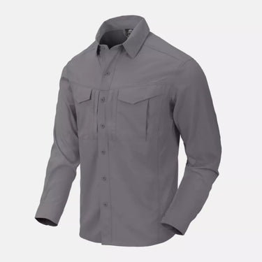 Long-sleeve tropical shirt in gray with button-front and chest pockets