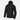 Black nylon wind jacket with attached hood and front zipper, long sleeves.