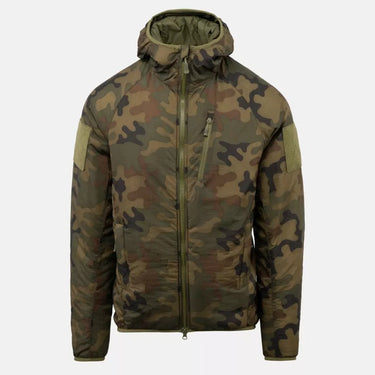 Woodland camo windbreaker jacket with hood, full zip, drawcord hem and sleeves