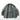 Grey parka-style coat with quilted lining, hood, and zip front