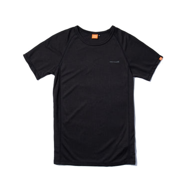 Black quick-dry crew-neck T-shirt with short sleeves and small chest logo