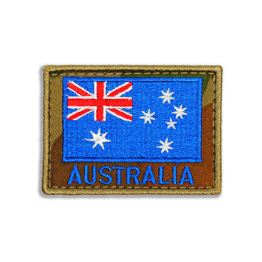 Embroidered rectangular Australia flag patch with AUSTRALIA text under Union Jack and stars