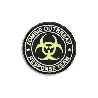 Round PVC patch, black with green biohazard symbol and text