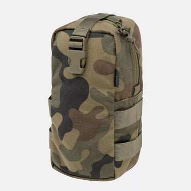 PL Woodland camo pouch side with attached buckle pocket and zip closure