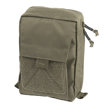 Shadow grey admin pouch with front flap, Velcro patch panel and side webbing strap loops