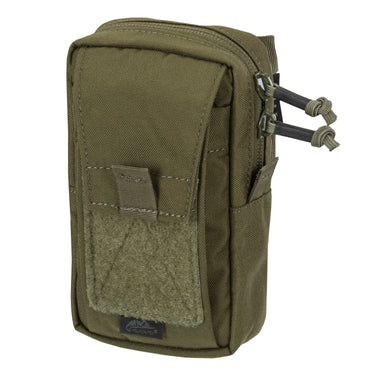 Cordura utility pouch in olive green with front hook-and-loop panel and MOLLE webbing