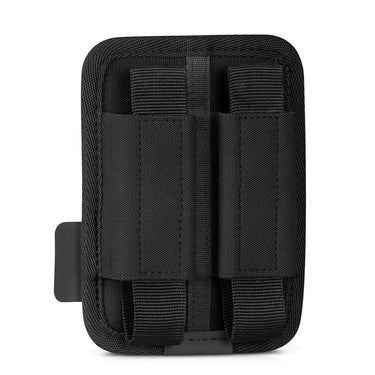 Tactical pistol magazine holder, black fabric with black retention panels, 2-slot design